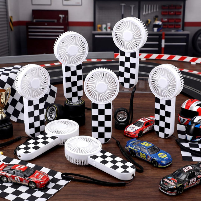 12 Pcs Race Car Party Favors Portable Fan Bulk Mini Handheld Personal Fans Checkered Black and White for – product detail