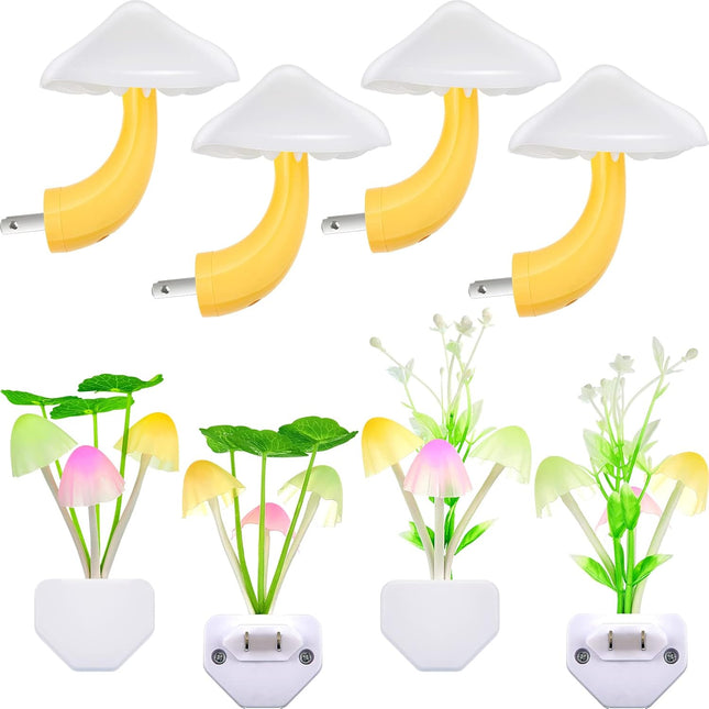 8 Pcs Mushroom Night Light 7 Color Changing Lights LED Lamp Plug into Wall Sensor Cute Plant for Bedroom