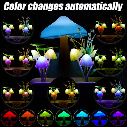 8 Pcs Mushroom Night Light 7 Color Changing Lights LED Lamp Plug into Wall Sensor Cute Plant for Bedroom, Bathroom, Stairs, Toilet, Hallway, Kitchen -