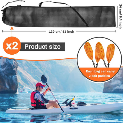 2 Pieces Drawstring Mesh Kayak Paddle Bag With Adjustable Shoulder Strap - Portable Storage for Long Boat Canoe Paddles, Transport