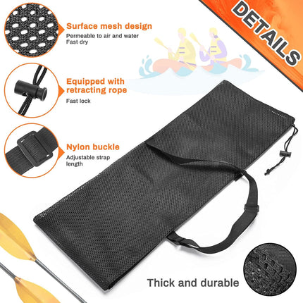 2 Pieces Drawstring Mesh Kayak Paddle Bag With Adjustable Shoulder Strap - Portable Storage for Long Boat Canoe Paddles, Transport