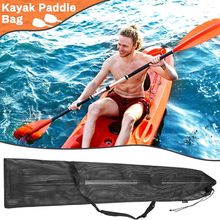 2 Pieces Drawstring Mesh Kayak Paddle Bag With Adjustable Shoulder Strap - Portable Storage for Long Boat Canoe Paddles, Transport