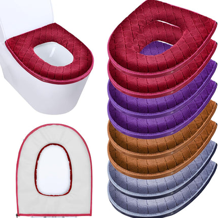 8 Pcs Toilet Seat Covers Pads for Bathroom Soft Thicker Warmer Cushion Comfortable Washable Cover with Zipper Home Reusable -
