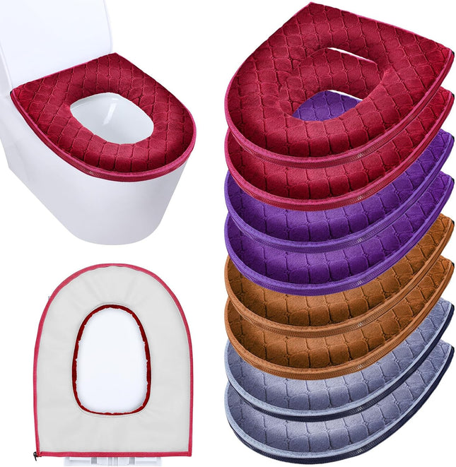8 Pcs Toilet Seat Covers Pads for Bathroom Soft Thicker Warmer Cushion Comfortable Washable Cover with