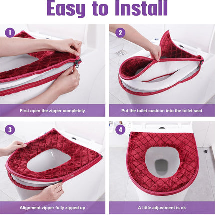 8 Pcs Toilet Seat Covers Pads for Bathroom Soft Thicker Warmer Cushion Comfortable Washable Cover with Zipper Home Reusable -