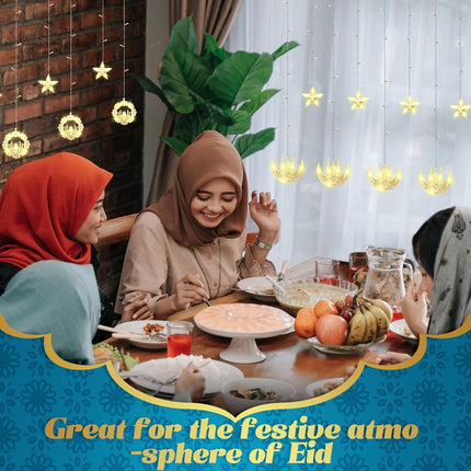 2 Pack Eid Mubarak Fairy Curtain Lights 9.84 ft Star Moon Castle LED Window for Ramadan Home Decoration Gifts Wedding Christmas Party Indoor Holiday -