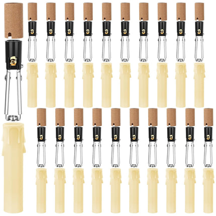 20 Set E12 Length Adjustable Bulb Socket Chandelier with Cardboard Insulator and 4" Wax Dripping Plastic Candle Cover Sleeve, Lamp Repair Kit for Base(Cream) Cream -