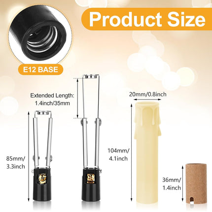 20 Set E12 Length Adjustable Bulb Socket Chandelier with Cardboard Insulator and 4" Wax Dripping Plastic Candle Cover Sleeve, Lamp Repair Kit for Base(Cream) Cream -