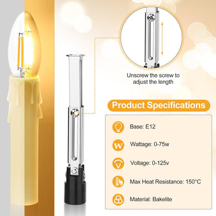 20 Set E12 Length Adjustable Bulb Socket Chandelier with Cardboard Insulator and 4" Wax Dripping Plastic Candle Cover Sleeve, Lamp Repair Kit for Base(Cream) Cream -