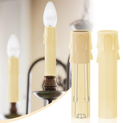 20 Set E12 Length Adjustable Bulb Socket Chandelier with Cardboard Insulator and 4" Wax Dripping Plastic Candle Cover Sleeve, Lamp Repair Kit for Base(Cream) Cream -