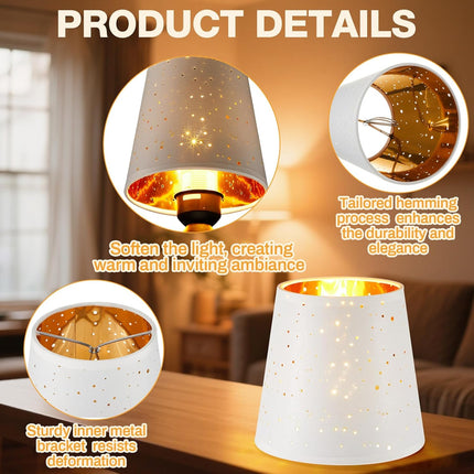 6 Pcs Chandelier Lamp Shades Set Small Shade for Pendant Wall Ceiling Lights Candle Bulbs Clip on Fitter Lampshade (Star,White) -