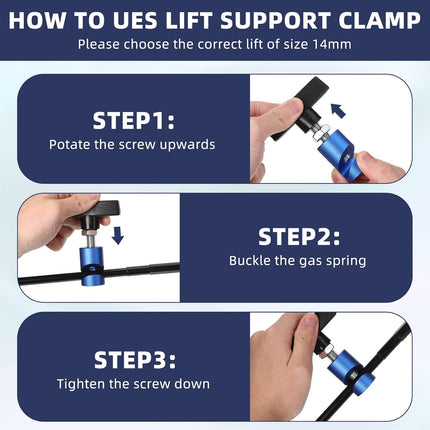 4 Pcs Car Hood Prop Struts Clamp, 0.55 Inch Tool, Adjustable Lifting Clip, Aluminum Lift Support Spark Plug Fixing Caliper for Automotive Rod Tailgate Retaining Holder(Blue) -