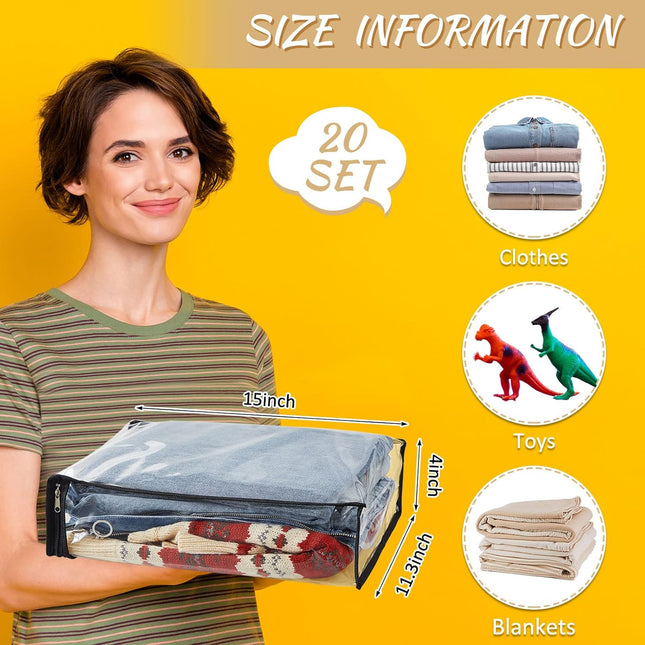 20 Pieces Clear Vinyl Zippered Storage Bags 15 x 11 4 Inch Sweater Plastic Bed Sheet Organizer for Blanket – product detail