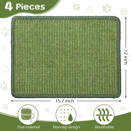 4 Pcs Cat Scratcher Mat Sisal Scratch Mats Horizontal Floor Scratching Pad Rug Fabric for Protecting Carpets Sofas and Grinding Claws Green 11.8" x 15.7" -
