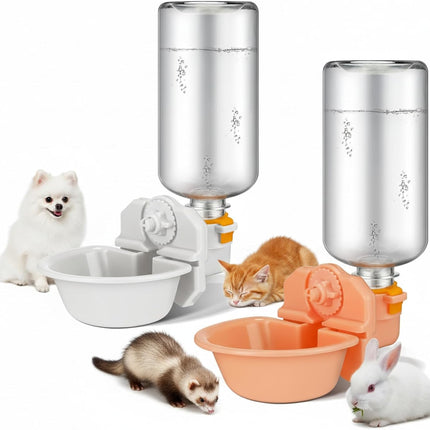 2 Pcs Rabbit Cat Dog Water Bottle Small for Crate 17oz Anti Overflow Pet Cage Suspended Dispenser Hanging Automatic Bunny Ferret Animals Kennel Colors -