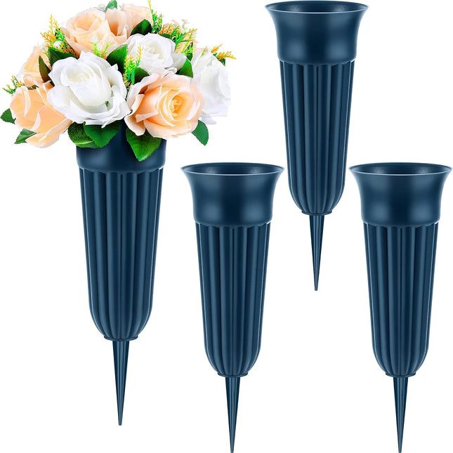 4 Pack Cemetery Vases with Spikes Headstone Vase for Graves Memorial Grave Site Decorations Floral (Classic