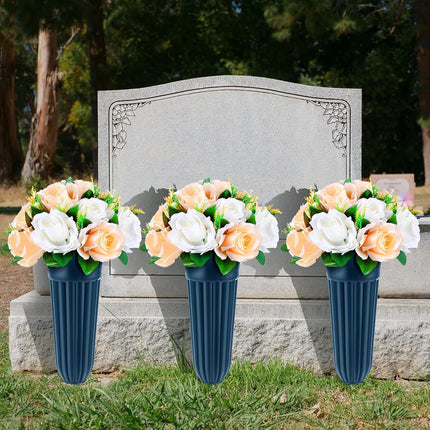 4 Pack Cemetery Vases with Spikes Headstone Vase for Graves Memorial Grave Site Decorations Floral Markers Flower Holder Plastic Hollow Drainage Hole (Classic Style) -