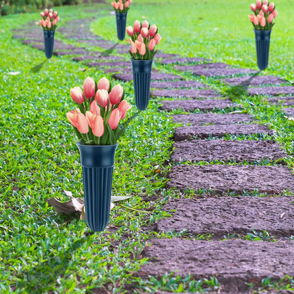 4 Pack Cemetery Vases with Spikes Headstone Vase for Graves Memorial Grave Site Decorations Floral Markers Flower Holder Plastic Hollow Drainage Hole (Classic Style) -