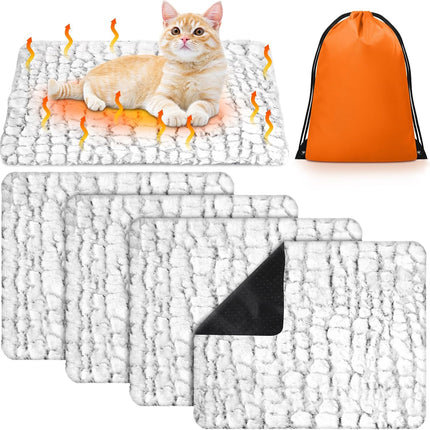 4 Pack Self Warming Cat Dog Beds, 24" x 18" Soft Thermal Heating Pet Pads, Non-Slip & Washable Heated Mats with Storage Bags for Cats Dogs Indoor Outdoor Use - X