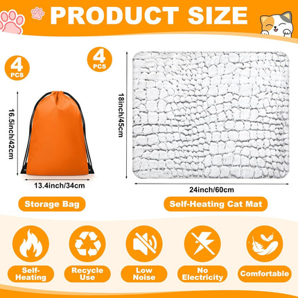 4 Pack Self Warming Cat Dog Beds, 24" x 18" Soft Thermal Heating Pet Pads, Non-Slip & Washable Heated Mats with Storage Bags for Cats Dogs Indoor Outdoor Use - X