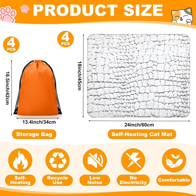 4 Pack Self Warming Cat Dog Beds 24 x 18 Soft Thermal Heating Pet Pads – product detail