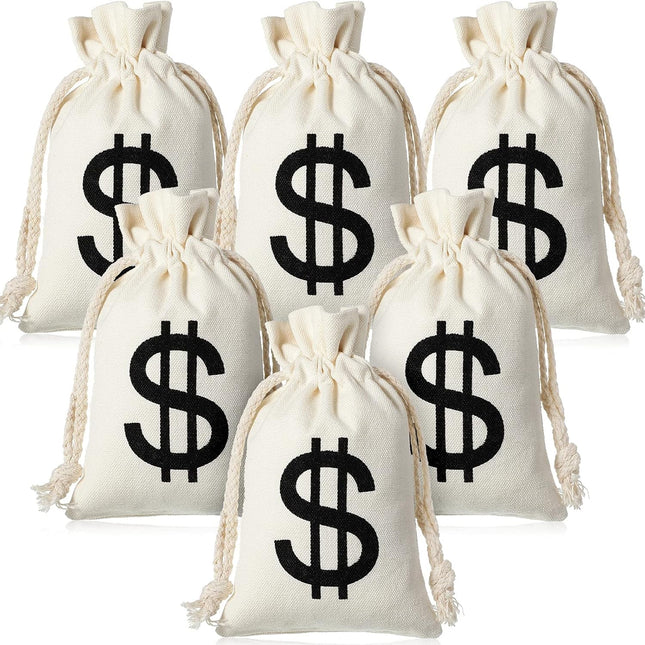 48 Pcs Canvas Money Bags Bulk with Drawstring Dollar Sign Sacks Pouch 4.3 x 7.1