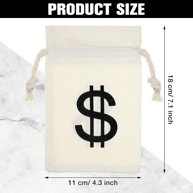 48 Pcs Canvas Money Bags Bulk with Drawstring Dollar Sign Sacks Pouch 4.3 x 7.1