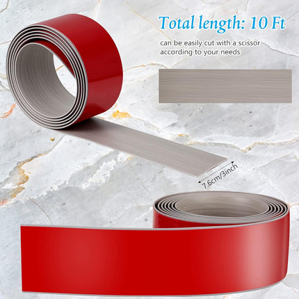 10 Ft Vinyl Floor Transition Strip 3 Wide Flat Self Adhesive Cover Strips Threshold Flooring Gap Trim Laminate for and Doorway, Wood Grain Design (Grey) -
