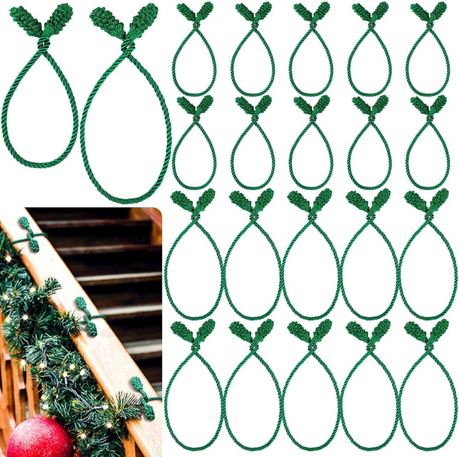 20 Pcs Christmas Inches and 16 Set Decorative Garland Twist Ties Decor for Xmas Holiday Lights Bannisters Stairways Railings (Green) Green