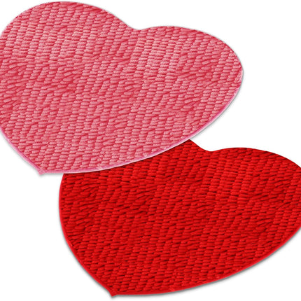 2 Pieces Valentine's Day Heart Rug Bath Mat Shaped Door Bathroom Area Set for Shower Bedroom Kitchen Decor, 20 x 24 Inches(Pink, Red) Pink, Red -