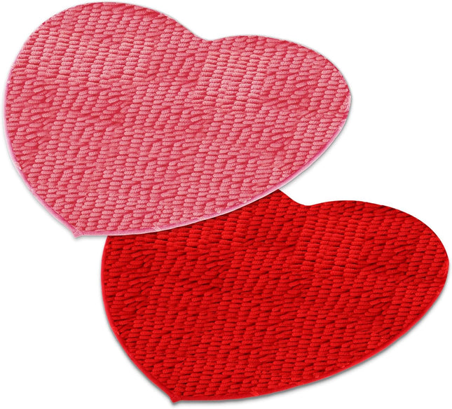 2 Pieces Valentine's Day Heart Rug Bath Mat Shaped Door Bathroom Area Set for Shower Bedroom Kitchen Decor 20 x 24 Inches(Pink Red) Pink Red
