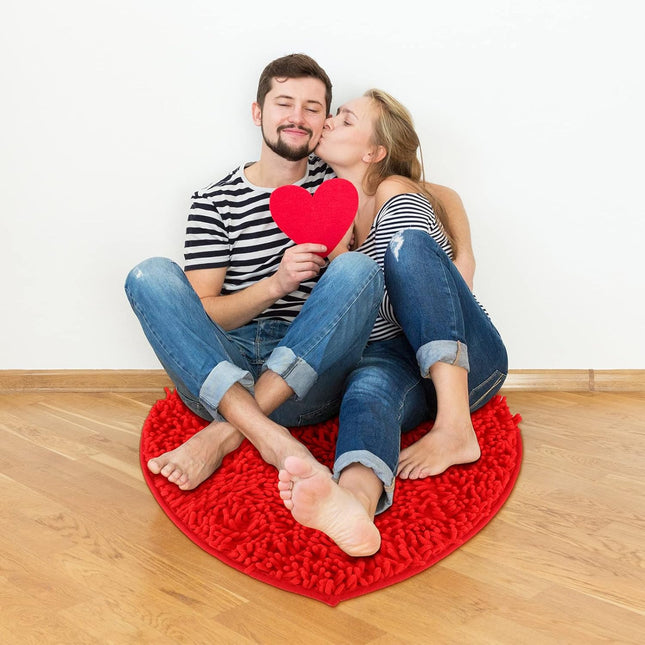 2 Pieces Valentine's Day Heart Rug Bath Mat Shaped Door Bathroom Area Set for Shower Bedroom Kitchen Decor 20 x 24 Inches(Pink Red) Pink Red