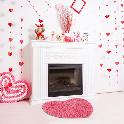 2 Pieces Valentine's Day Heart Rug Bath Mat Shaped Door Bathroom Area Set for Shower Bedroom Kitchen Decor, 20 x 24 Inches(Pink, Red) Pink, Red -