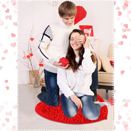 2 Pieces Valentine's Day Heart Rug Bath Mat Shaped Door Bathroom Area Set for Shower Bedroom Kitchen Decor, 20 x 24 Inches(Pink, Red) Pink, Red -