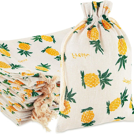 25 Pieces Pineapple Treat Bags Drawstring Favor Storage for Birthday Party Wedding Hawaiian Luau Favors Summer Supplies -