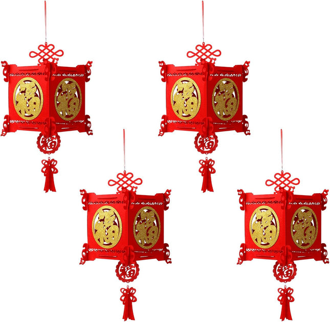 4 Pieces Chinese New Year Lantern Decoration 2026 Lunar Lanterns Lucky Red Fu 3D Puzzle V1259-DP01-A-5594