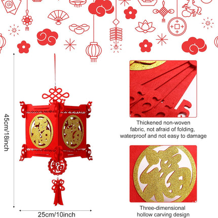 4 Pieces Chinese New Year Lantern Decoration 2026 Lunar Lanterns Lucky Red Fu 3D Puzzle Traditional for Spring Festival Restaurant Celebration(17.7 x 10 Inches,Square) Square 17.7 Inches