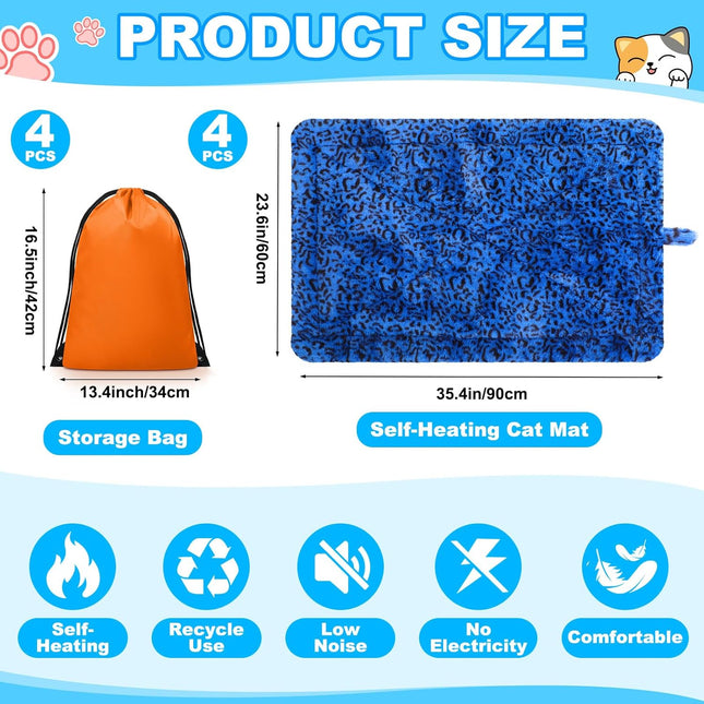 4 Pack Self Warming Cat Bed Mats Leopard Print Dog Thermal Blanket Double Sided Heating