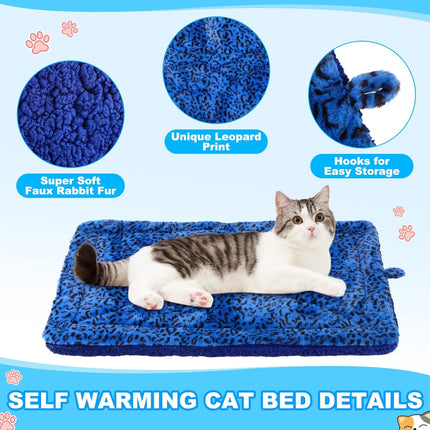 4 Pack Self Warming Cat Bed Mats Leopard Print Dog Thermal Blanket Double Sided Heating Pet Pad with Storage Bags for Winter Outdoor Indoor Supplies, Non Electric(L) - L