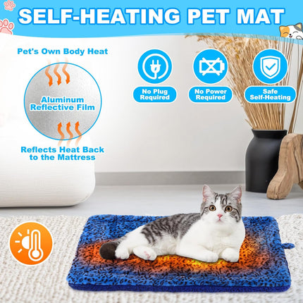 4 Pack Self Warming Cat Bed Mats Leopard Print Dog Thermal Blanket Double Sided Heating Pet Pad with Storage Bags for Winter Outdoor Indoor Supplies, Non Electric(L) - L