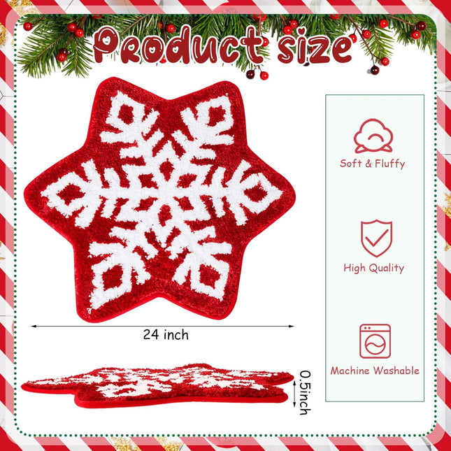 Winter Snowflake Rug Red Bath Mat Bathroom Decor Welcome Non Slip Xmas Washable Bathtub Tub Doormat 21.7'' – product detail