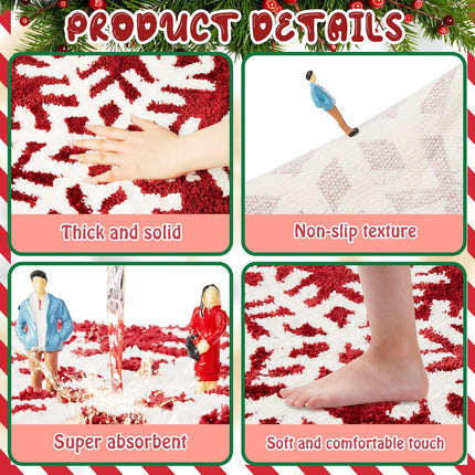 Winter Snowflake Rug Red Bath Mat Bathroom Decor Welcome Non Slip Xmas Washable Bathtub Tub Doormat 21.7'' x 23.6''(Classic) -