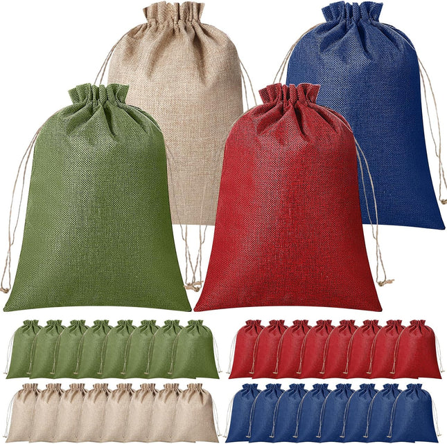 32 Pcs Christmas Large Burlap Gift Bags with Drawstring 12x16 Inch Jewelry Red Green Blue