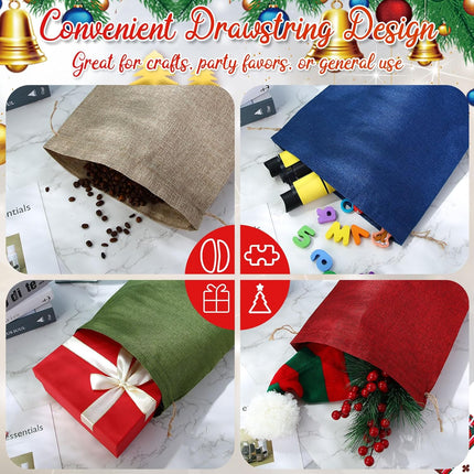 32 Pcs Christmas Large Burlap Gift Bags with Drawstring 12x16 Inch Jewelry Red Green Blue Linen Pouches for Thanksgiving Xmas Wrapping Gifts Birthday Wedding, Party, Household Use -