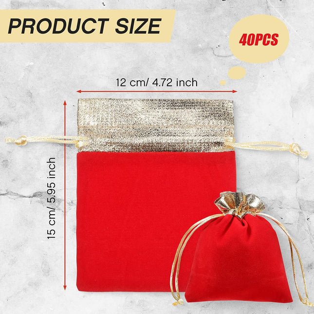 40 Pieces Christmas Velvet Jewelry Bags with Drawstrings Mini Pouches Golden Soft Velour Packaging – product detail