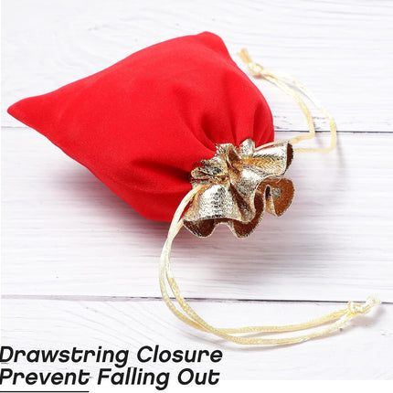 40 Pieces Christmas Velvet Jewelry Bags with Drawstrings Mini Pouches Golden Soft Velour Packaging for Candy Present Wedding(4.7 x 5.9 Inch,Red Golden) -