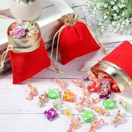 40 Pieces Christmas Velvet Jewelry Bags with Drawstrings Mini Pouches Golden Soft Velour Packaging for Candy Present Wedding(4.7 x 5.9 Inch,Red Golden) -