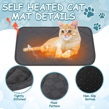 4 Pack Self Warming Cat Bed 17.7 x 13.7 Inch & Heating Mat 16 20 Anti-Slip Soft Round Thermal Heated Pet with Storage Bags for Indoor Outdoor Small Kittens Puppies -