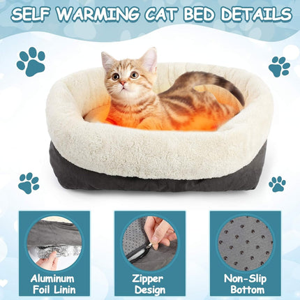 4 Pack Self Warming Cat Bed 17.7 x 13.7 Inch & Heating Mat 16 20 Anti-Slip Soft Round Thermal Heated Pet with Storage Bags for Indoor Outdoor Small Kittens Puppies -