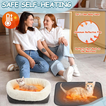 4 Pack Self Warming Cat Bed 17.7 x 13.7 Inch & Heating Mat 16 20 Anti-Slip Soft Round Thermal Heated Pet with Storage Bags for Indoor Outdoor Small Kittens Puppies -